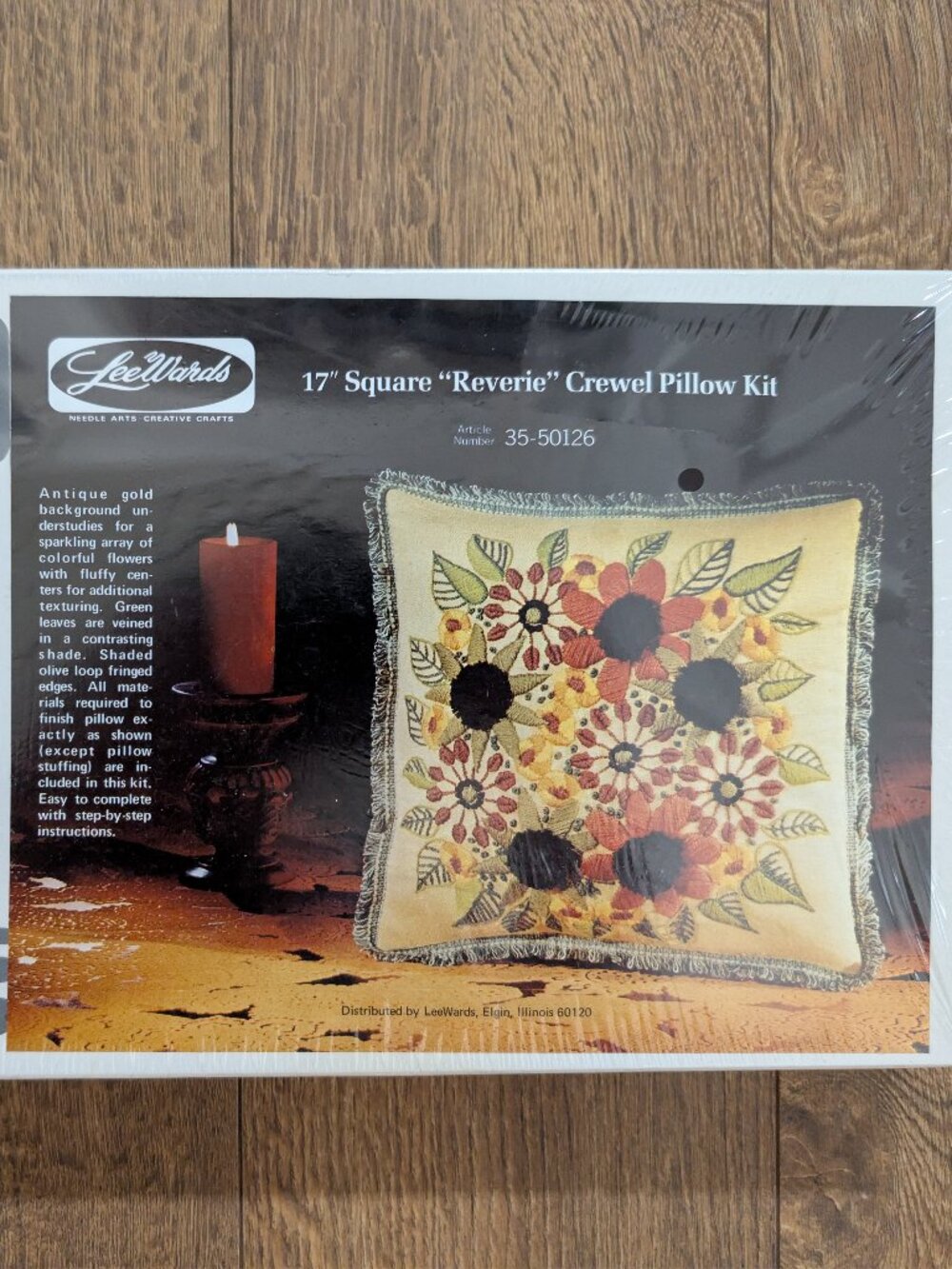 Vintage LeeWards Crewel Embroidery Pillow Kit "Reverie" 17" Art #35-50126 Unused